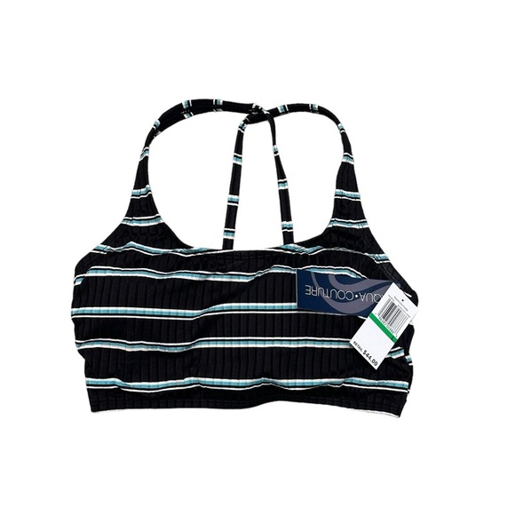 Aqua Couture Large Bikini Top Front Wirefree Padded Bra Stripe Black Blue NWT - Picture 3 of 9